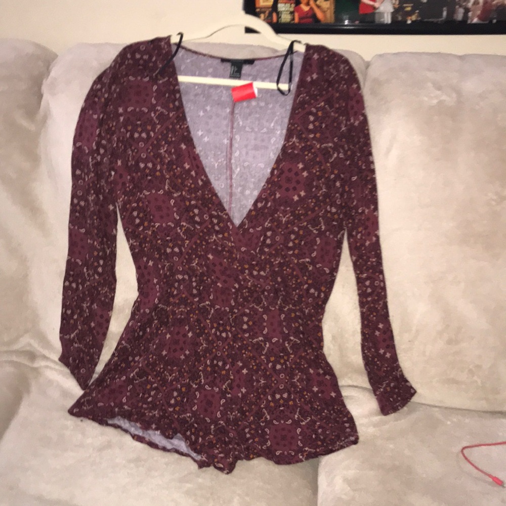 Forever 21 large burgundy black white and orange romper New
